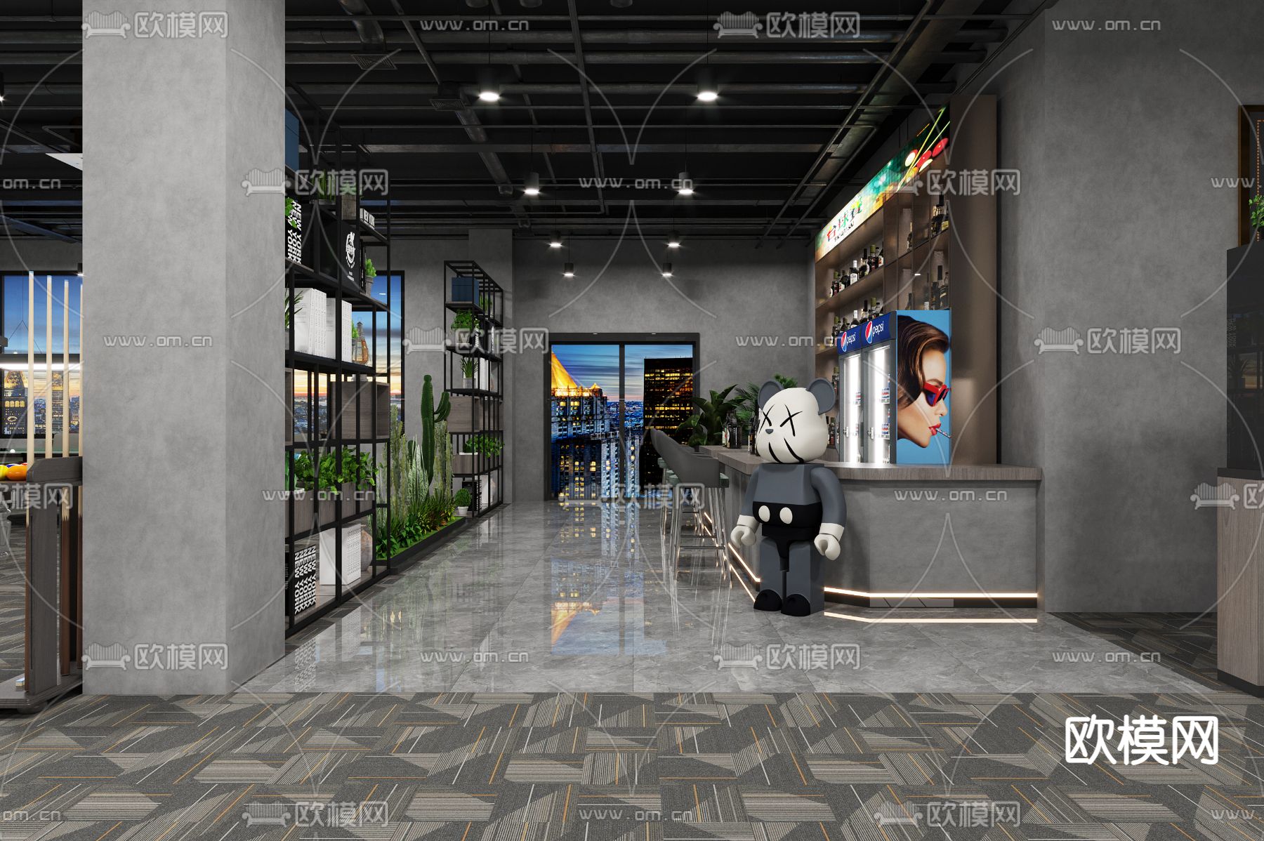 工业风台球室3d模型下载（渲染图4）