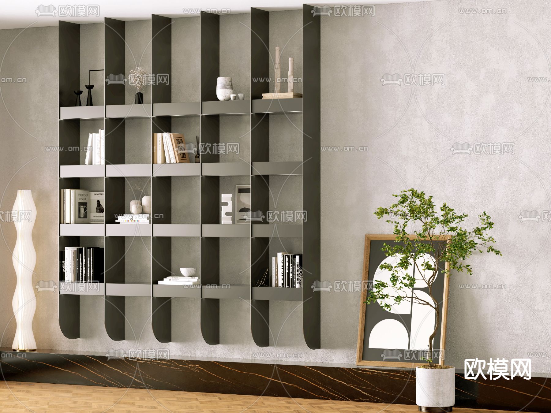 金属书架 展示架su模型下载（渲染图1）