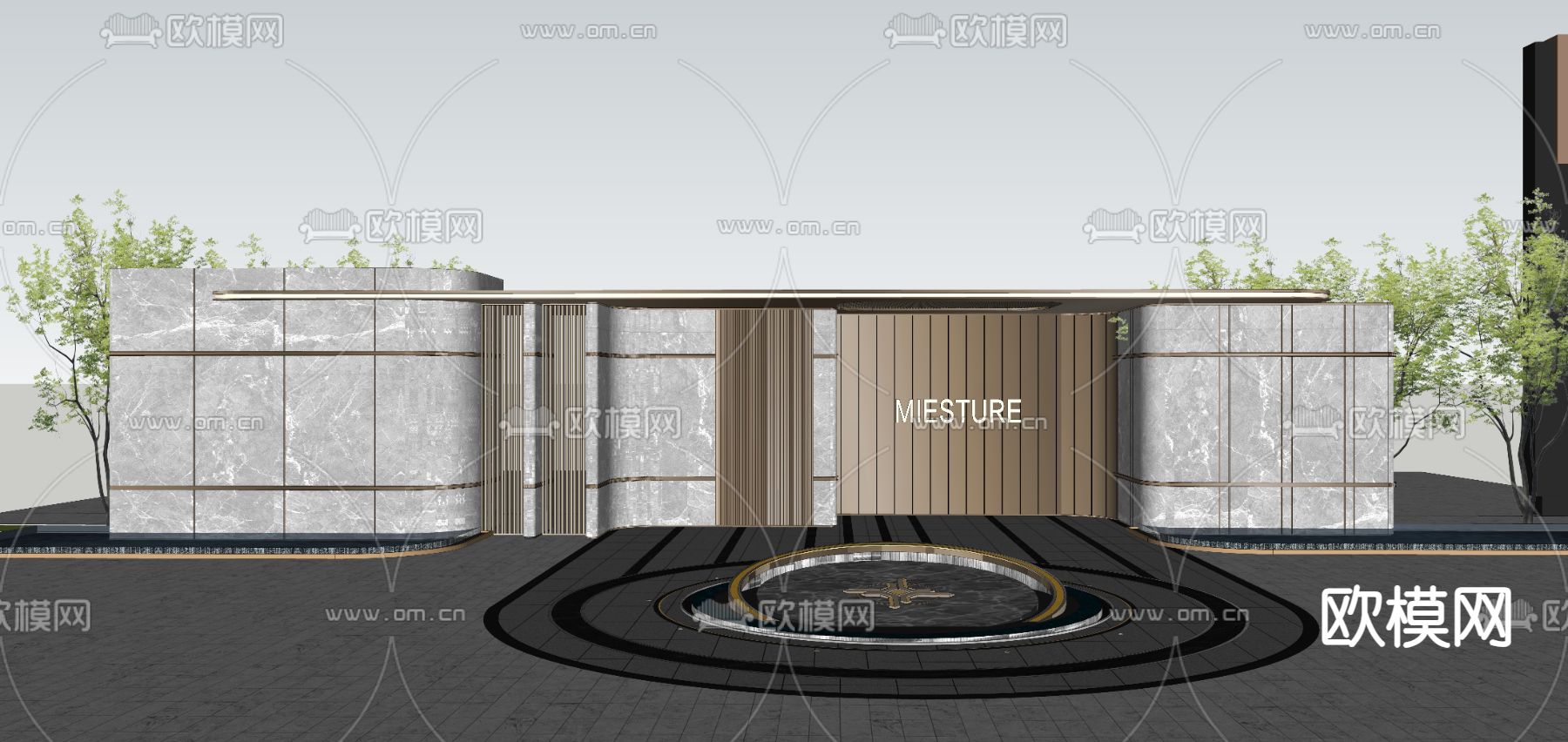轻奢小区入口门楼su模型下载（渲染图3）