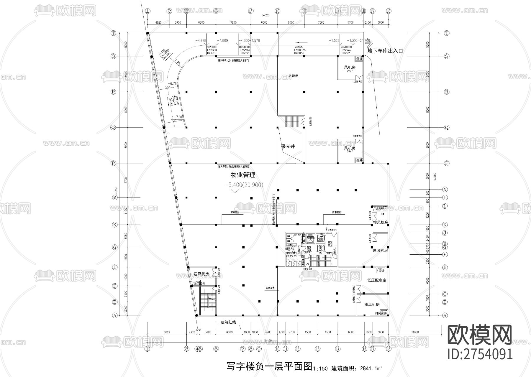 高层写字楼建筑CAD施工图下载（渲染图3）