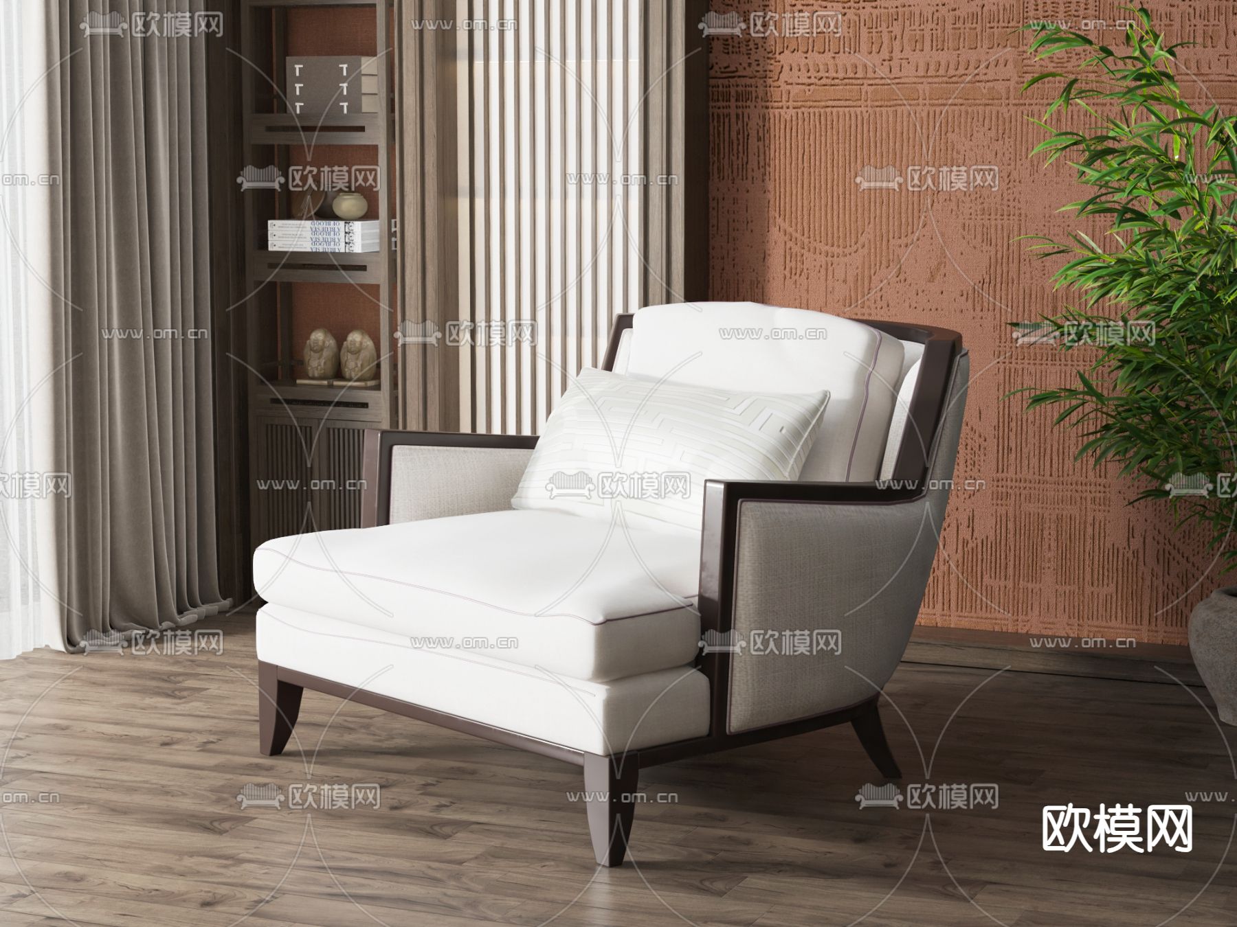 新中式休闲椅su模型下载（渲染图1）