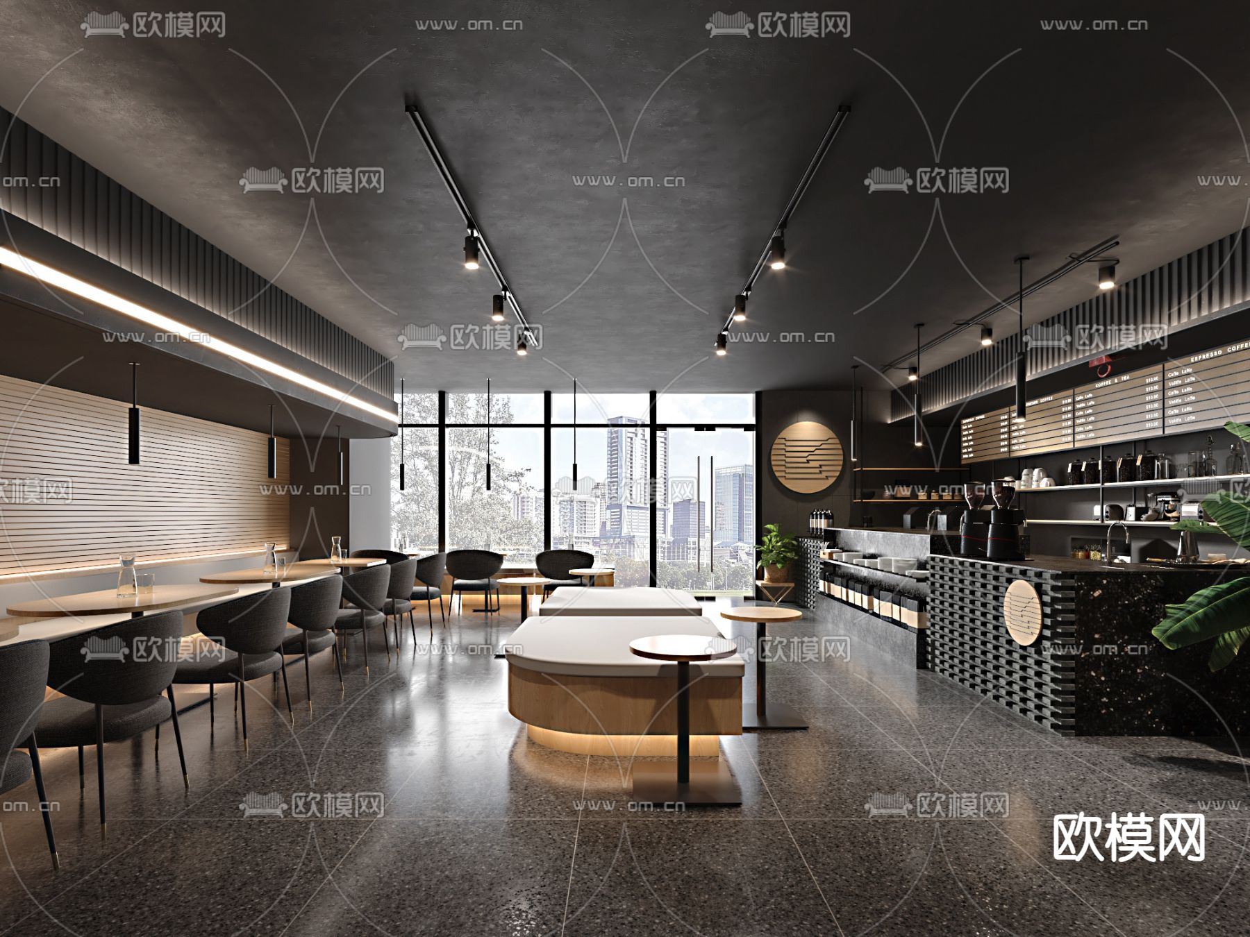 高级灰咖啡厅su模型下载（渲染图1）