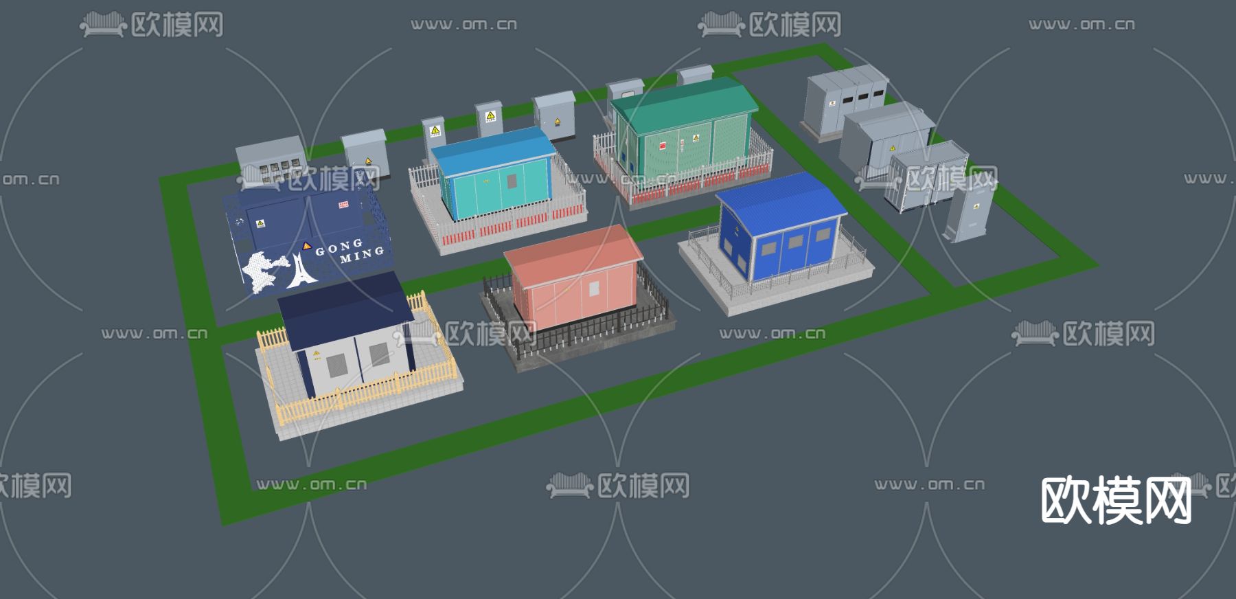 变电箱 变电站 变电房 变压器su模型下载（渲染图1）