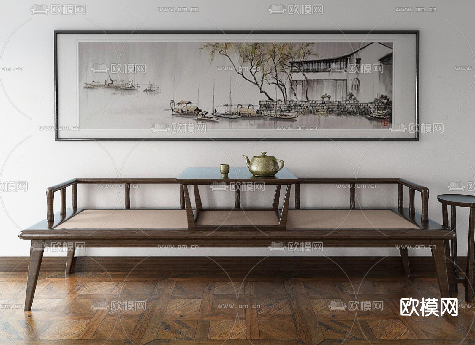 新中式罗汉床3d模型下载