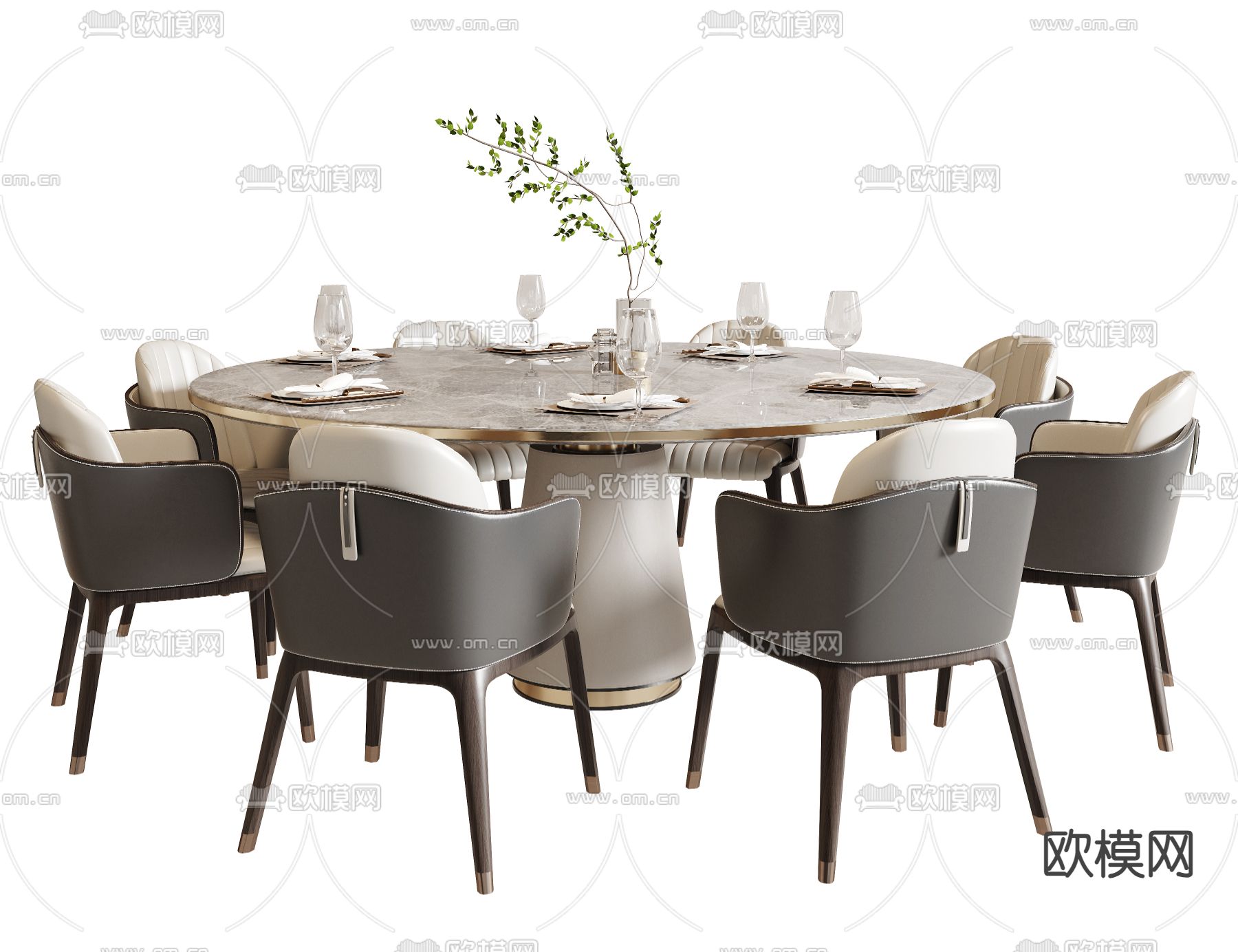 圆形餐桌椅3d模型下载