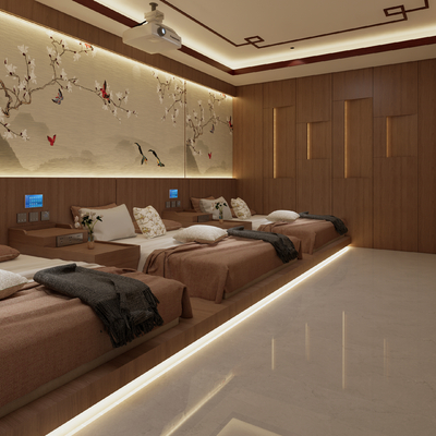  新中式足浴包房su模型 