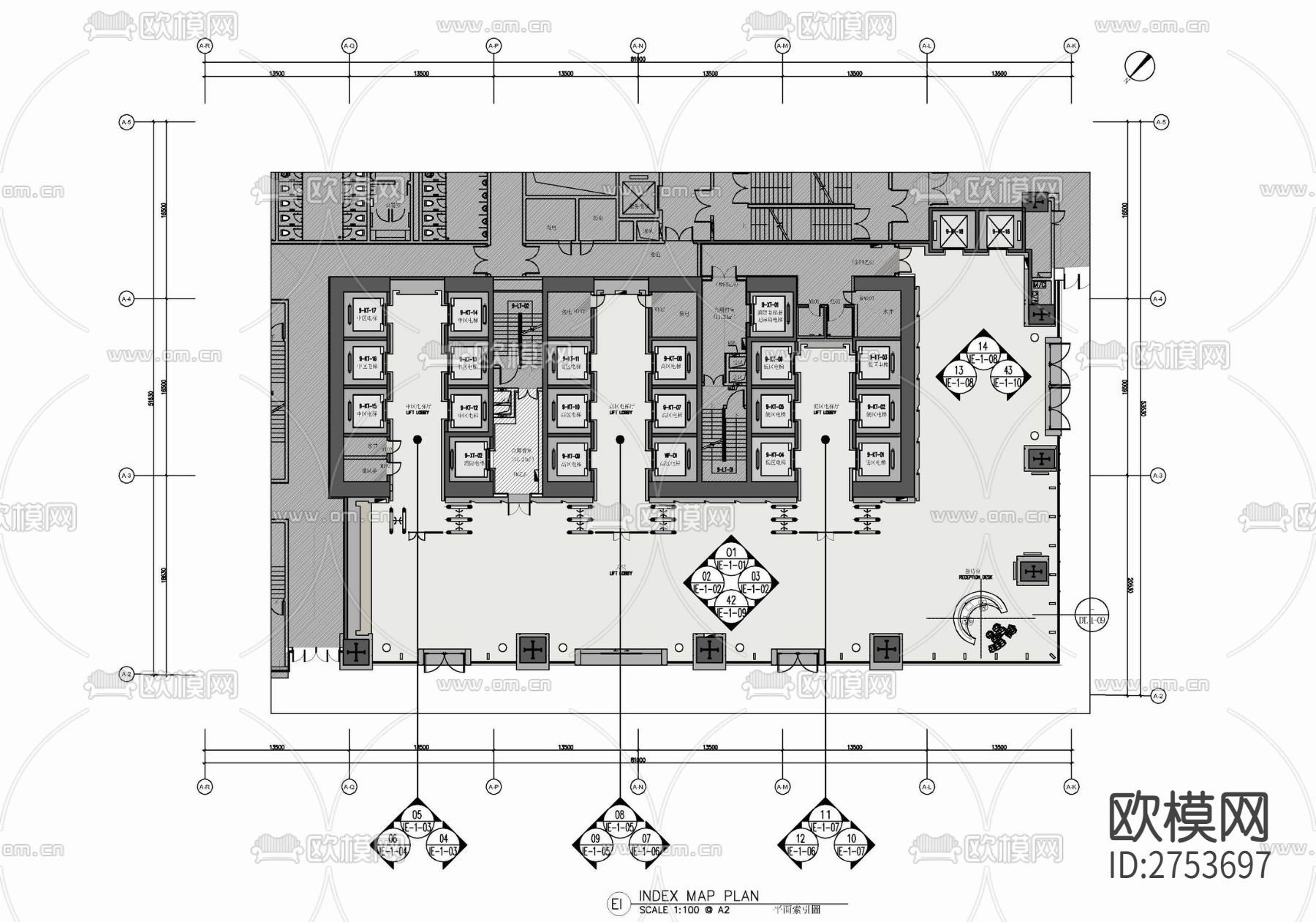 办公大堂及公区室内CAD施工图下载（渲染图3）