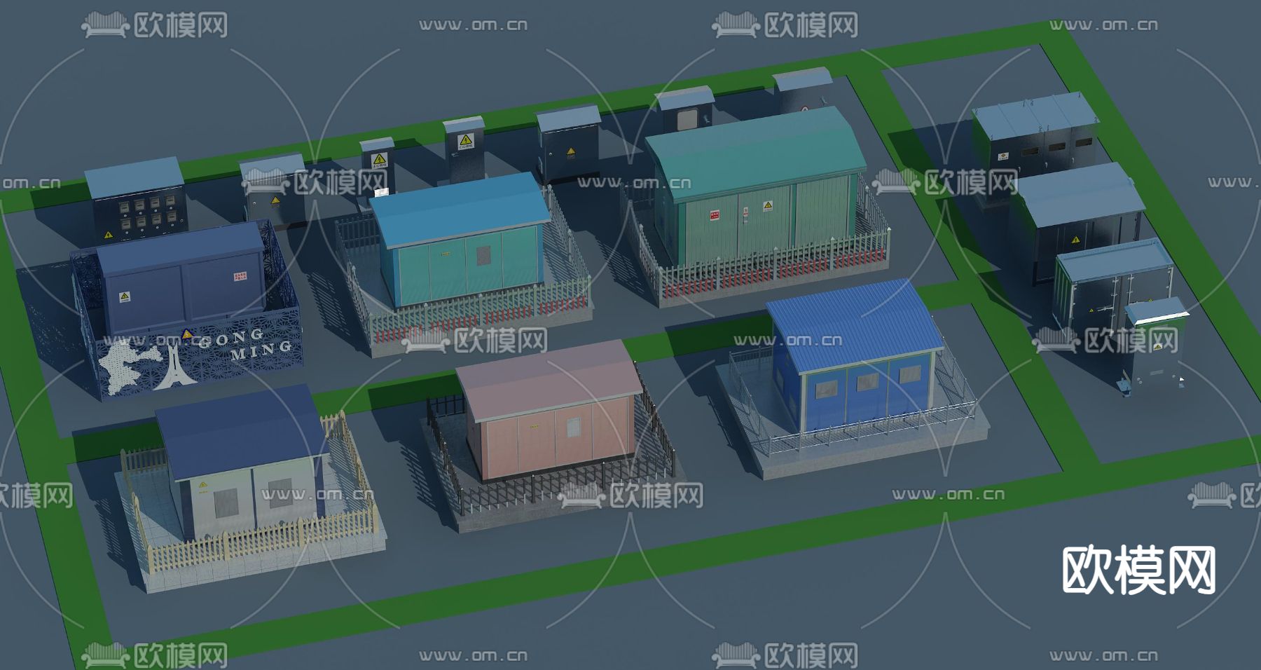 变电箱 变电站 变电房 变压器su模型下载（渲染图2）