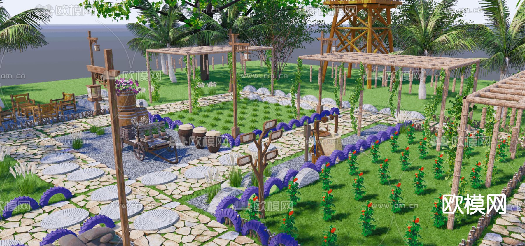 乡村庭院景观su模型下载（渲染图3）