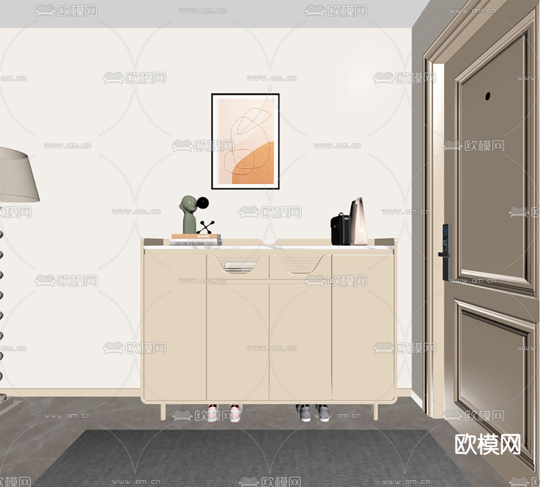 奶油风鞋柜 矮柜su模型下载（渲染图2）