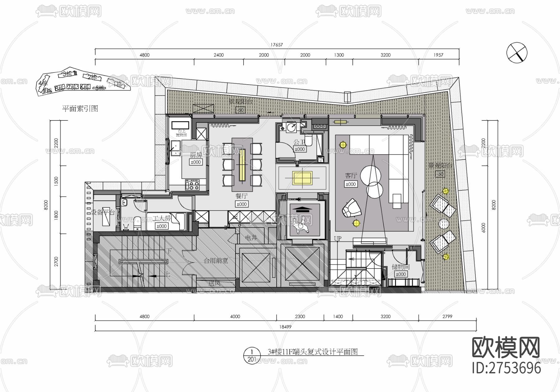 两层家装复式样板房CAD施工图下载（渲染图1）