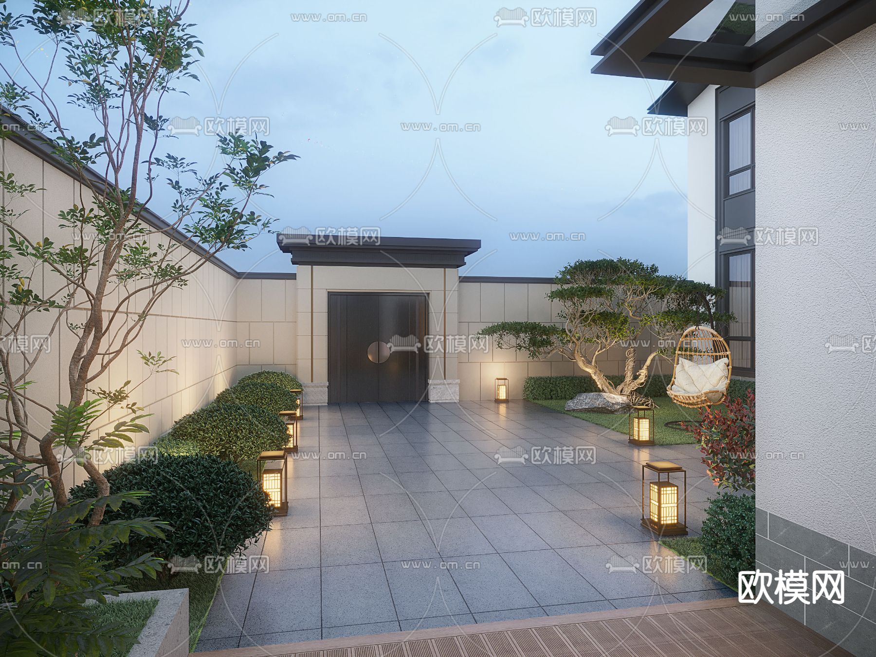 新中式庭院景观su模型下载_ID14189035_sketchup模型下载-欧模网