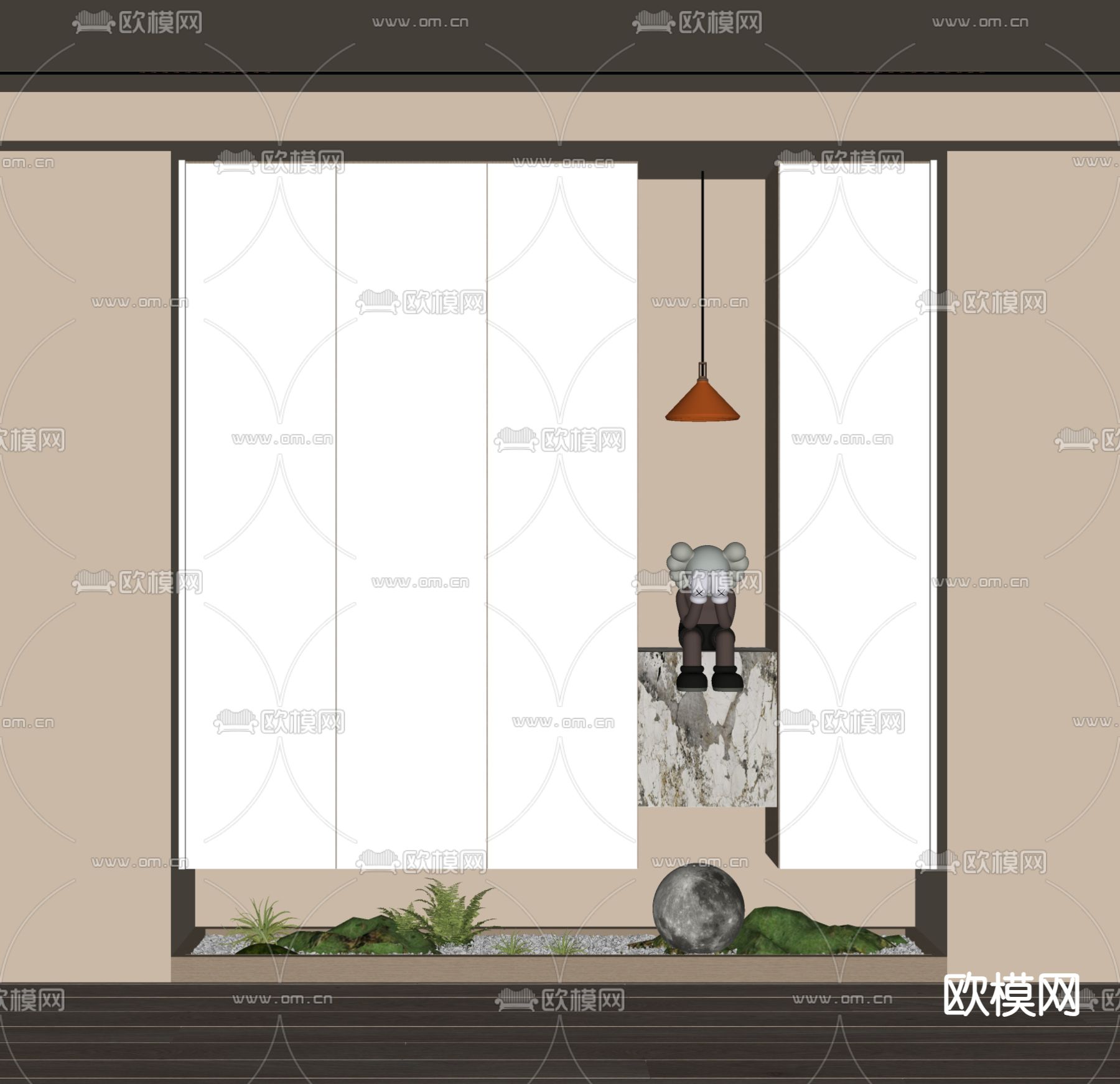 现代入户鞋柜 玄关柜su模型下载（渲染图2）