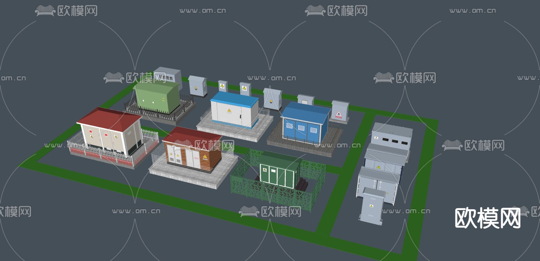 变电箱 变电站 变电房 变压器su模型下载（渲染图2）