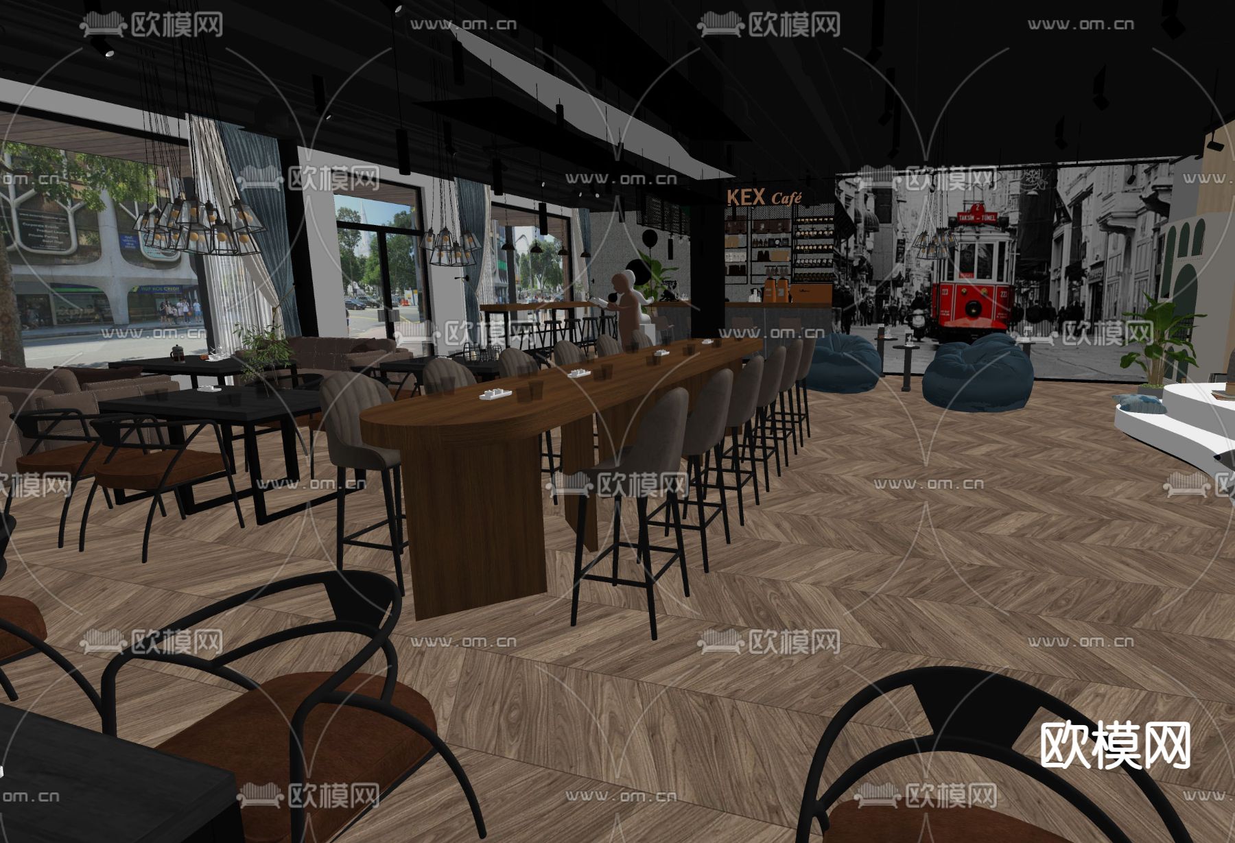 工业风咖啡馆su模型下载（渲染图2）
