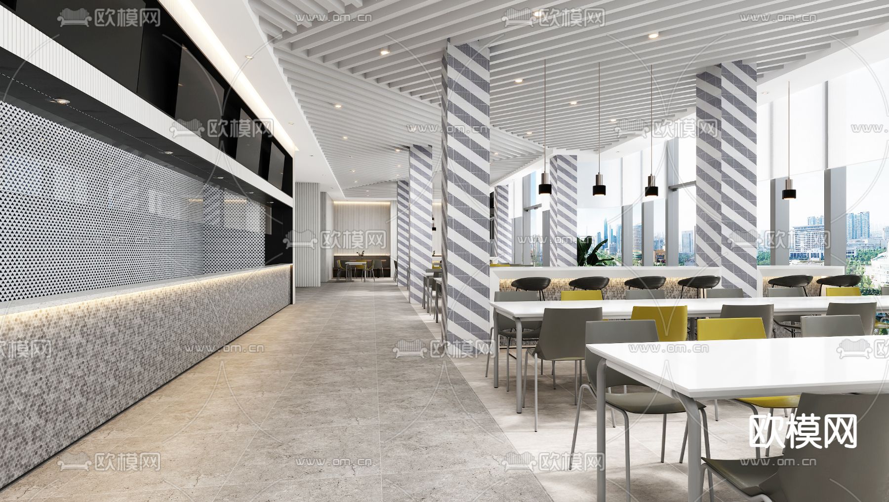 现代员工食堂su模型下载（渲染图1）