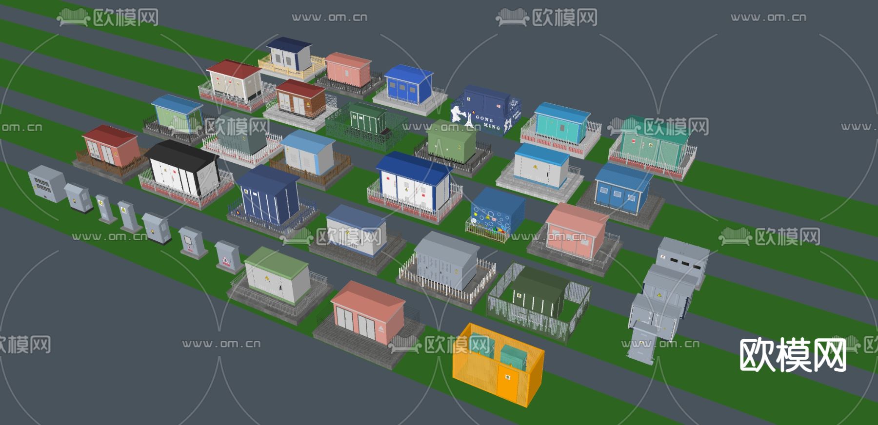 变电箱 变电站 变电房 变压器su模型下载（渲染图2）