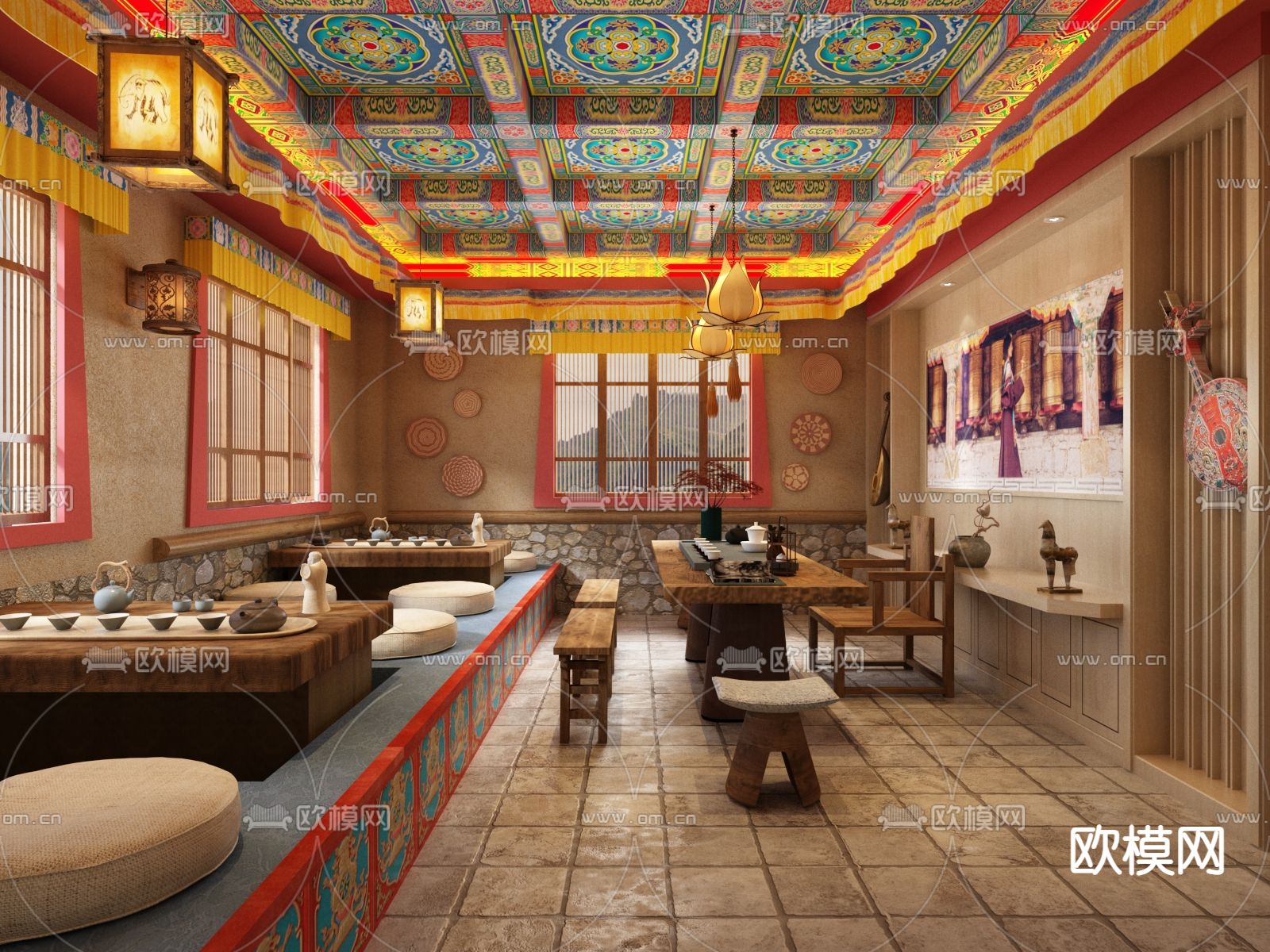 中式茶楼 茶馆3d模型下载