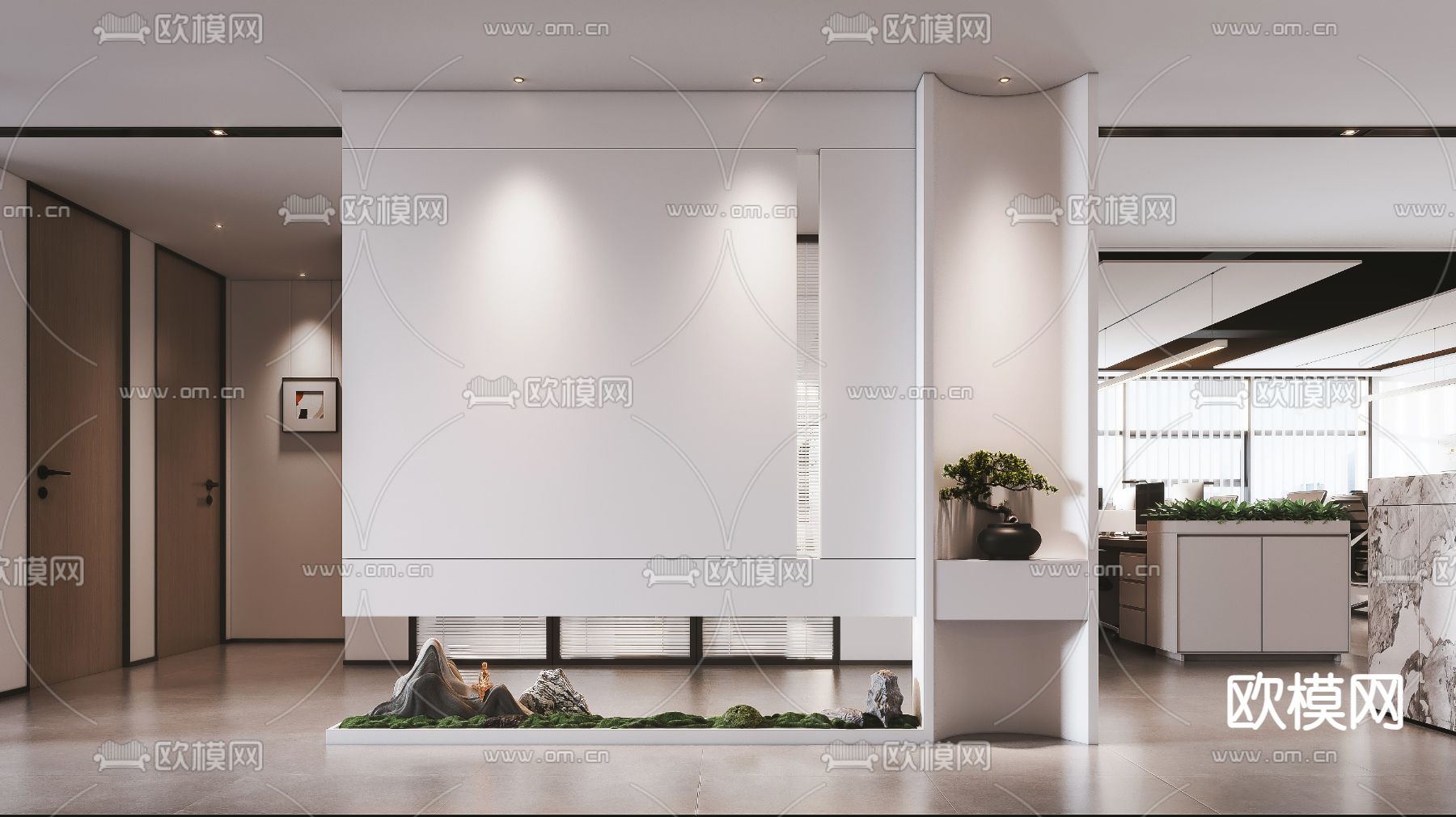 现代办公室过道su模型下载（渲染图1）