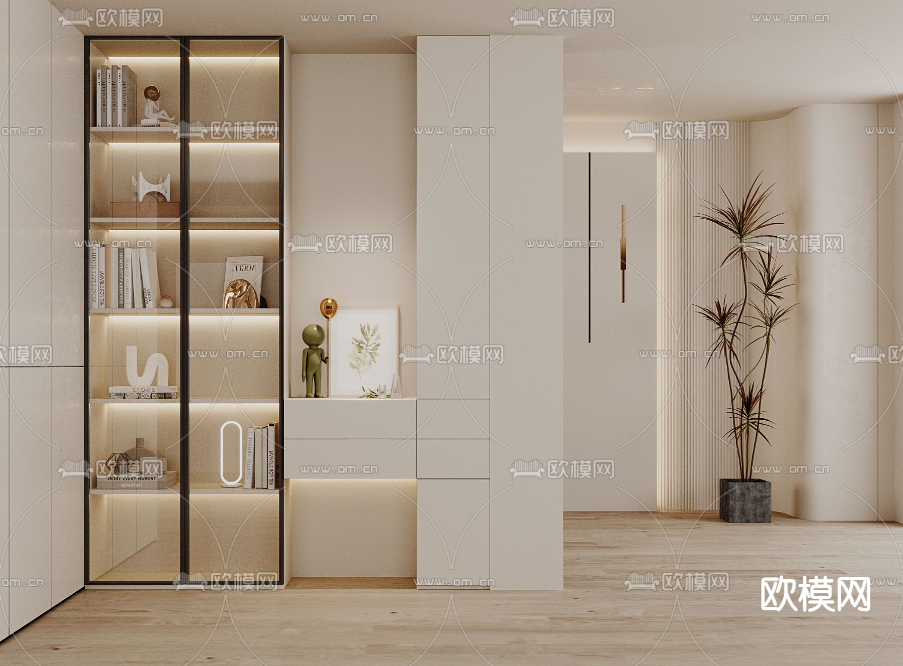 奶油风鞋柜 隔断柜3d模型下载