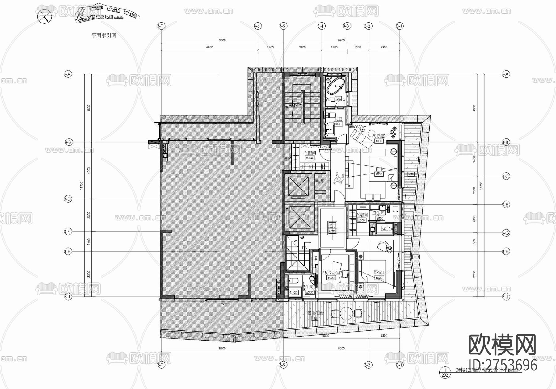 两层家装复式样板房CAD施工图下载（渲染图3）