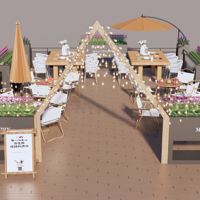  户外商业外摆区 咖啡厅外摆su模型 