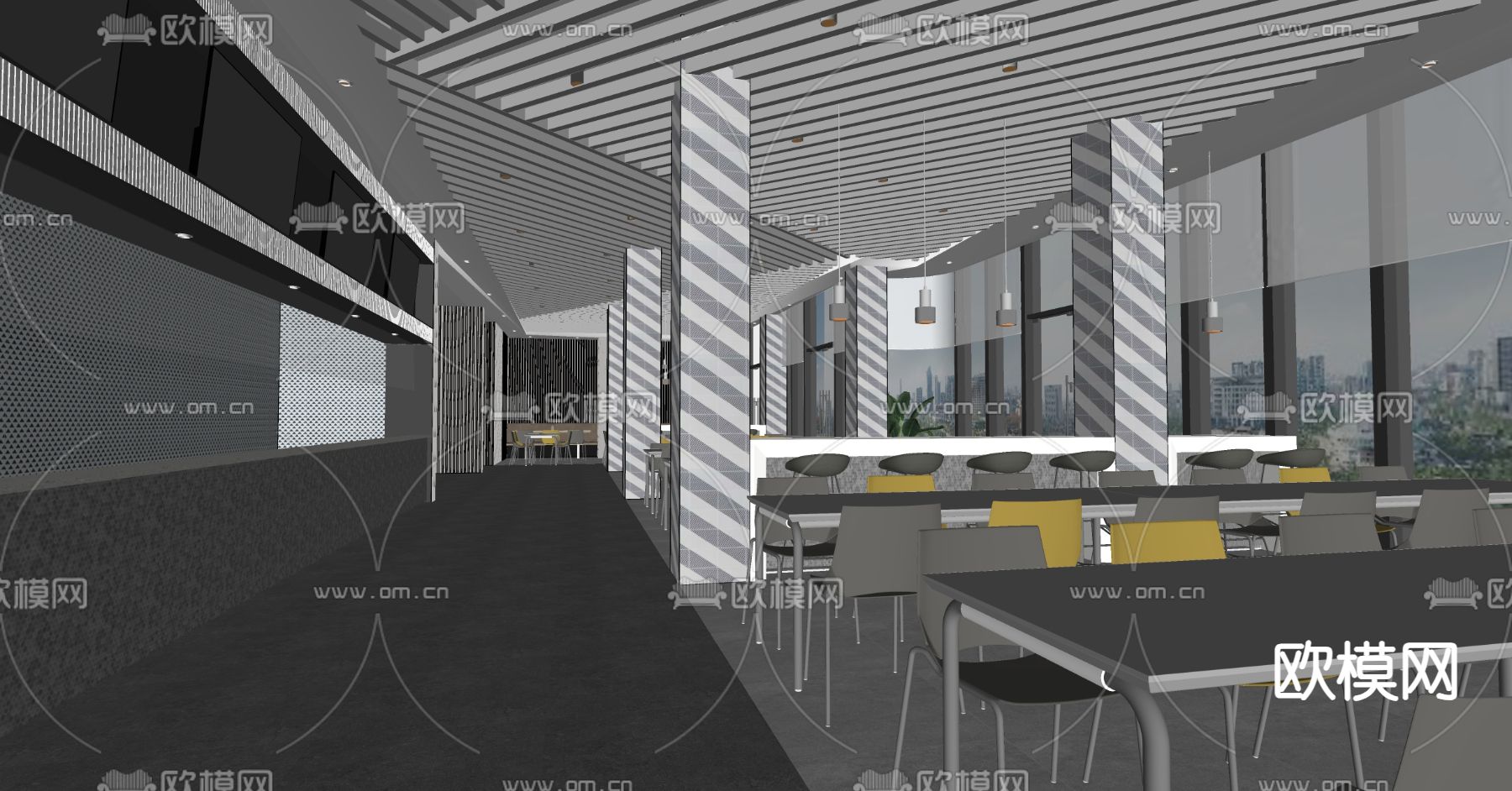 现代员工食堂su模型下载（渲染图2）
