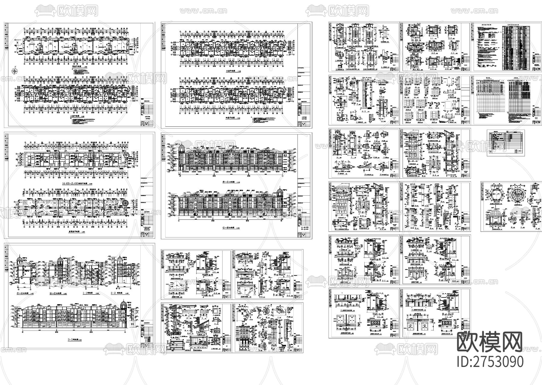 欧式坡屋顶四层住宅楼建筑CAD施工图下载（渲染图10）