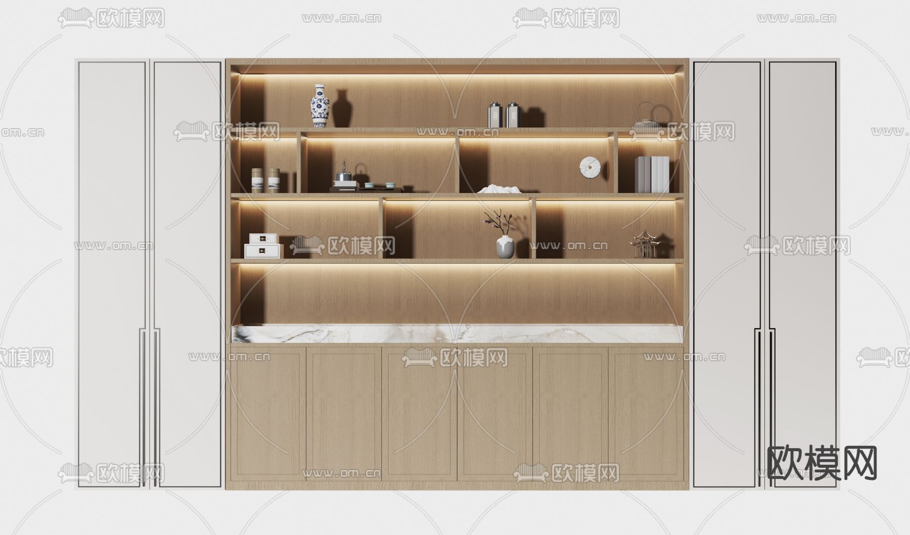 新中式装饰柜 书柜3d模型下载