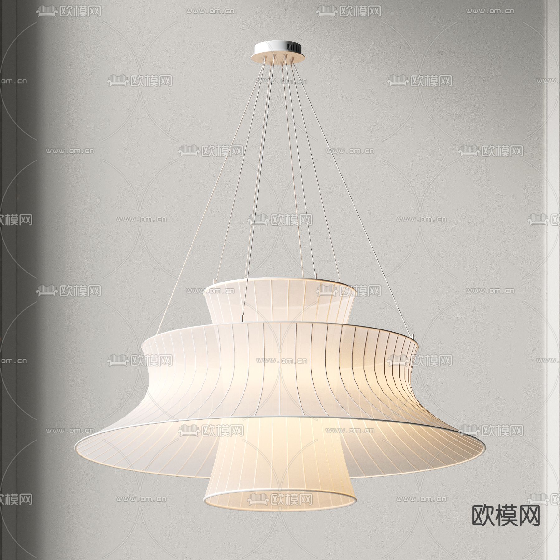 新中式轻纱吊灯su模型下载（渲染图1）