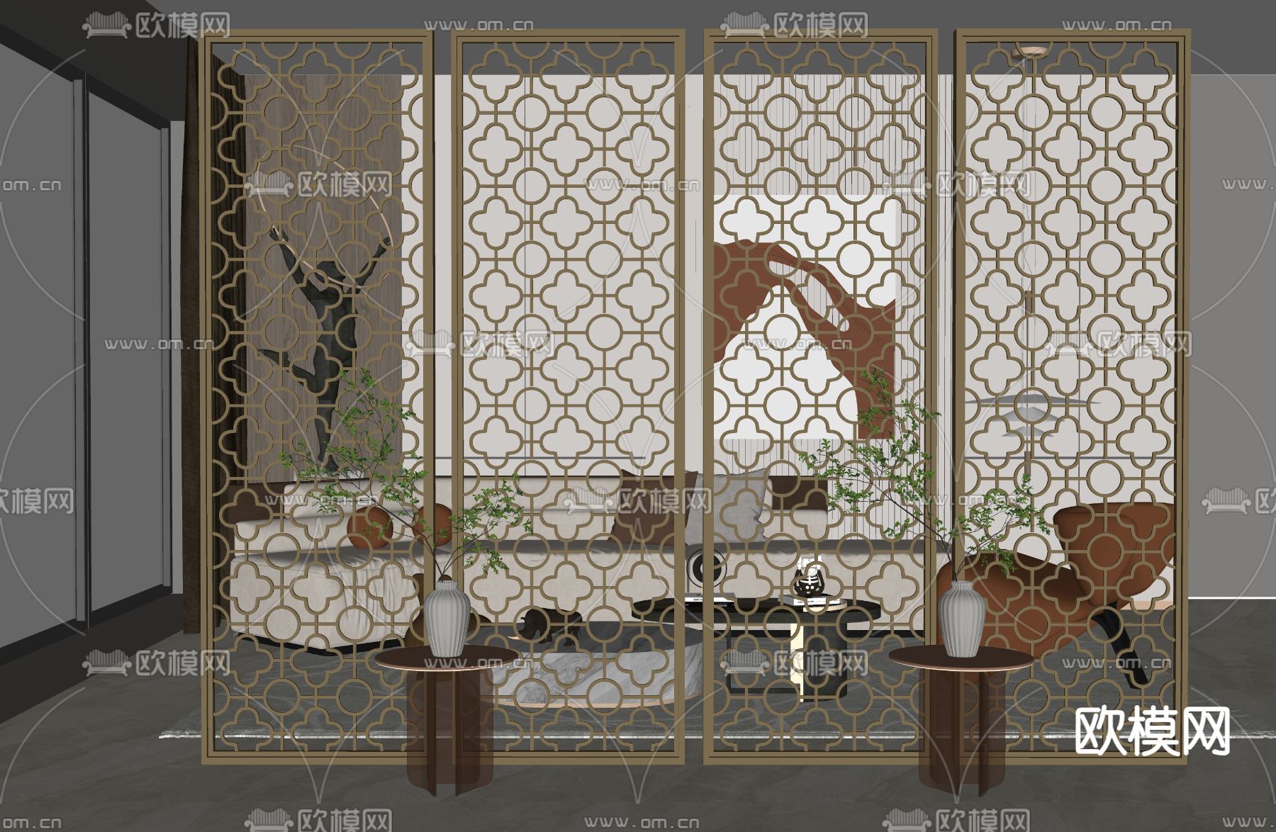 简欧隔断 屏风su模型下载（渲染图2）