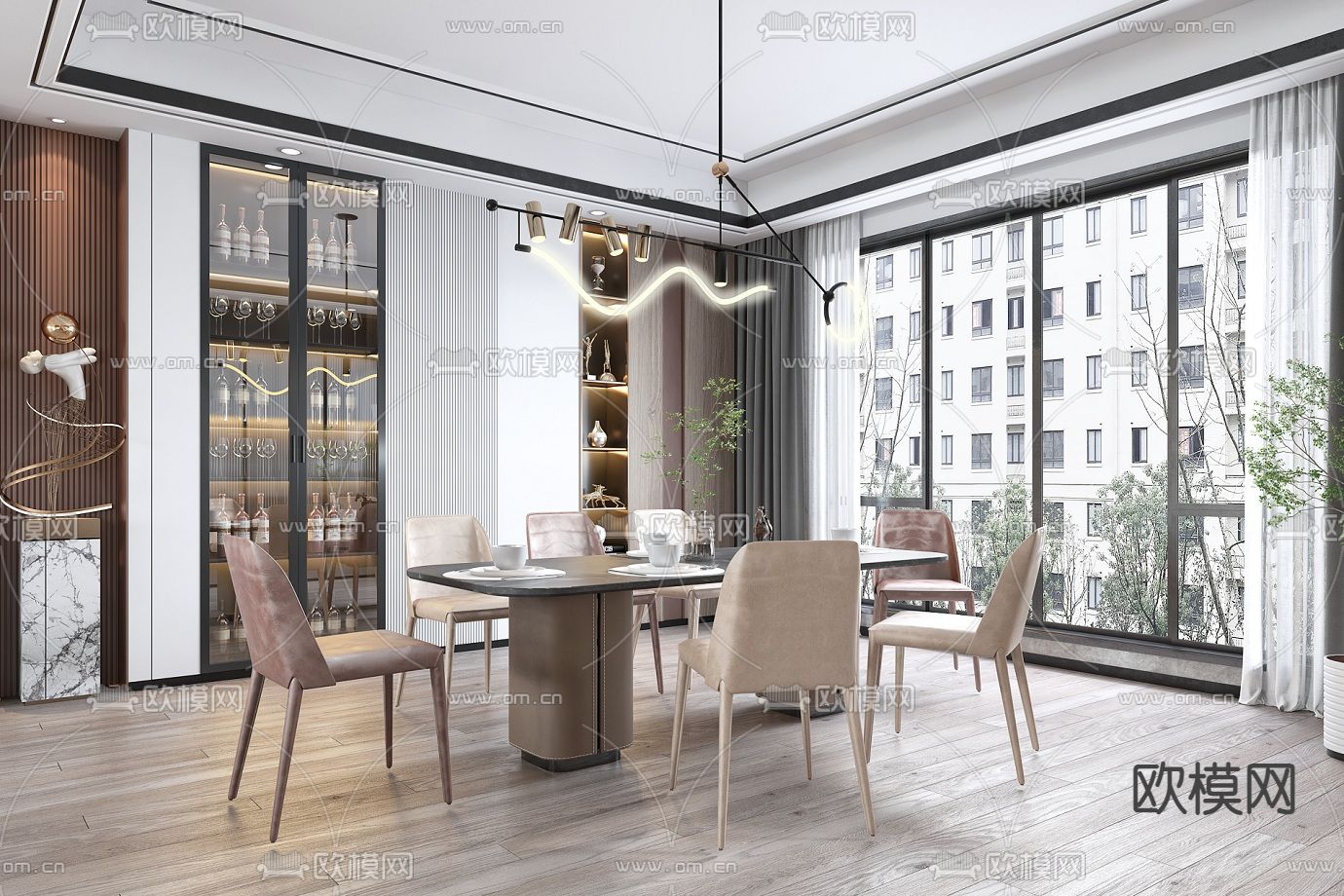 现代客餐厅3d模型下载（渲染图3）