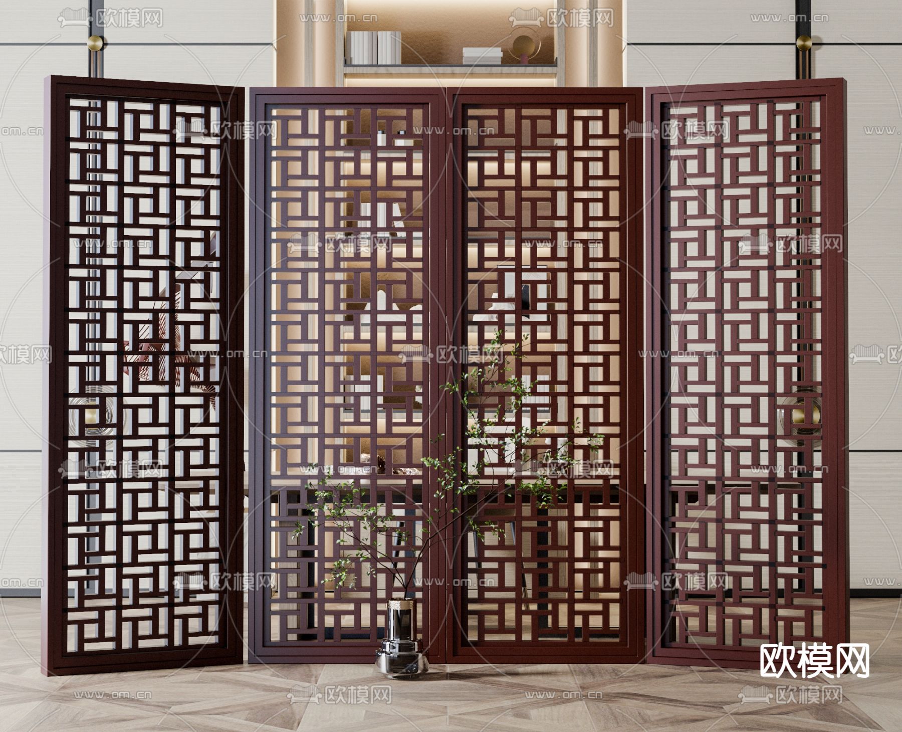 新中式屏风 隔断su模型下载（渲染图1）