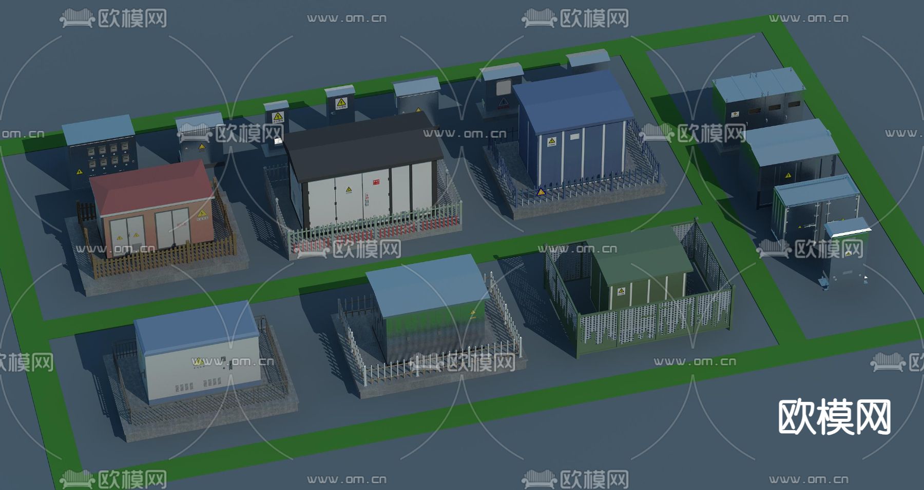 变电箱 变电站 变电房 变压器su模型下载（渲染图1）