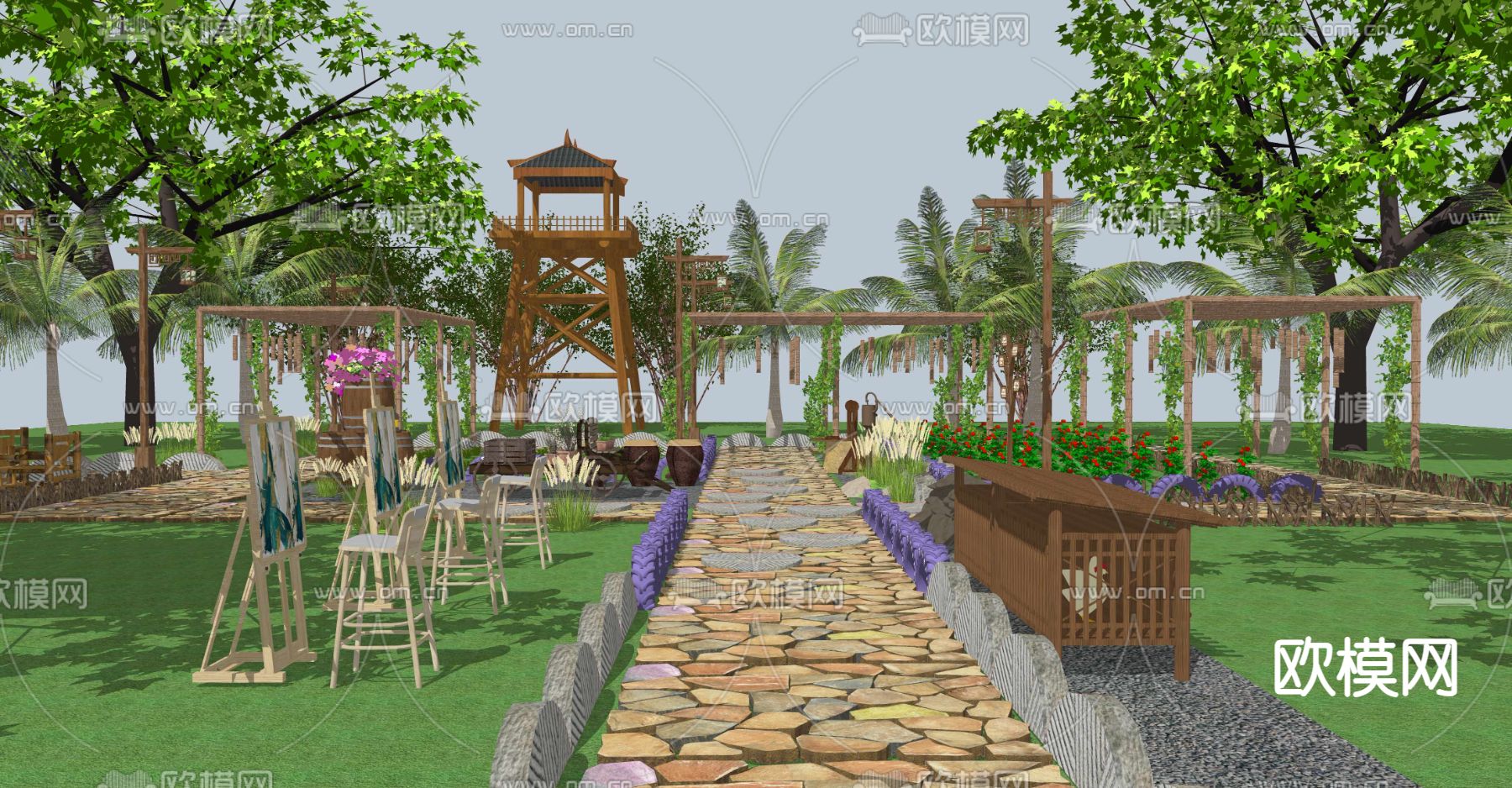乡村庭院景观su模型下载（渲染图2）
