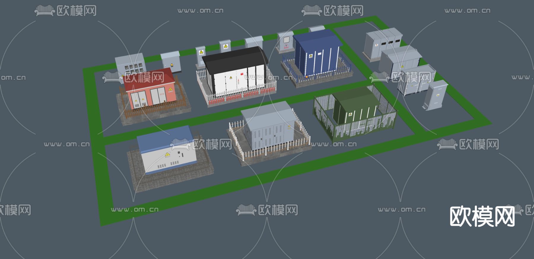变电箱 变电站 变电房 变压器su模型下载（渲染图2）