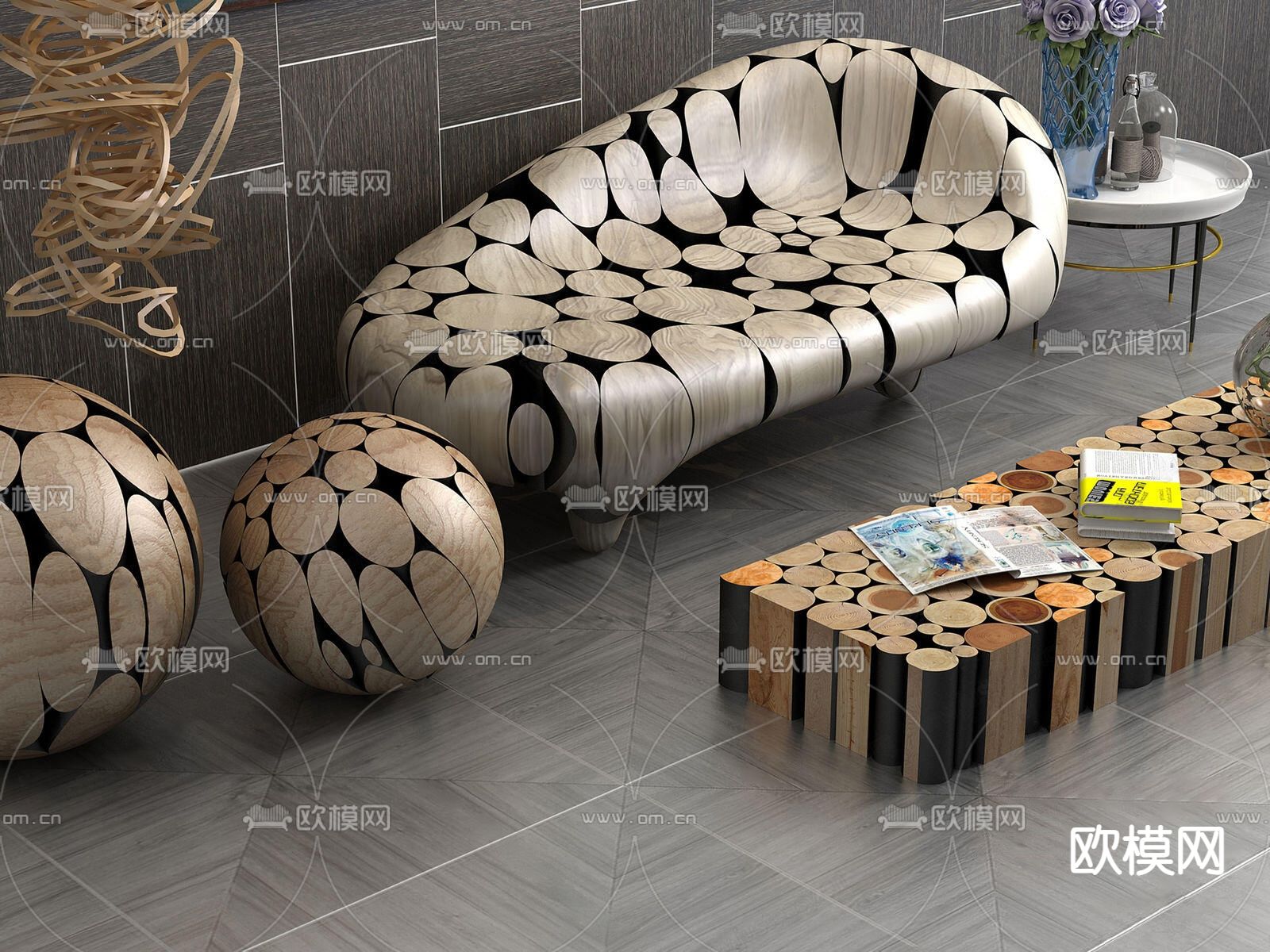 自然风沙发 异形沙发3d模型下载