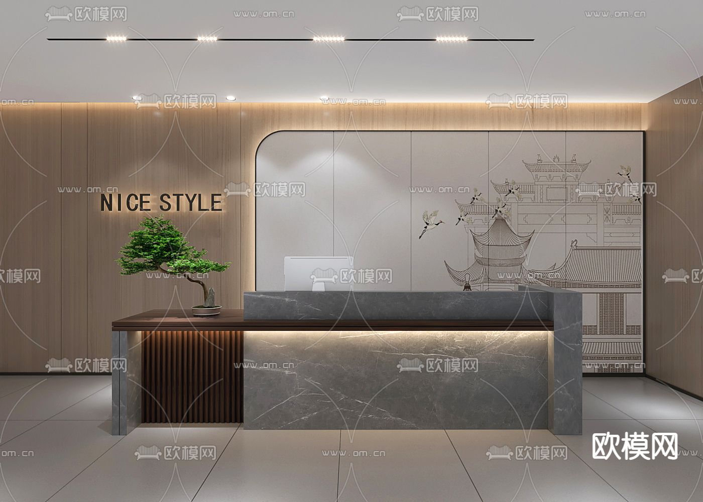新中式前台 接待台3d模型下载