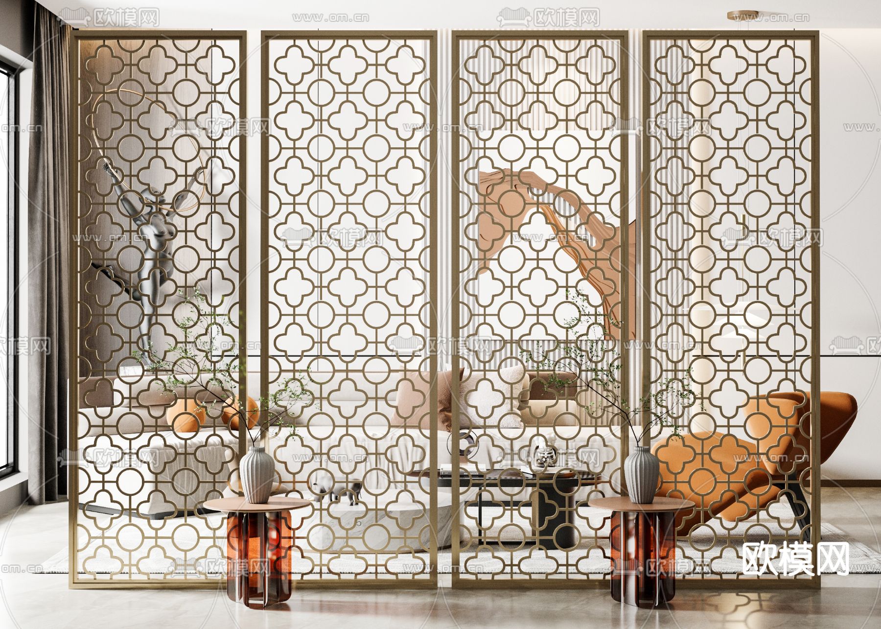 简欧隔断 屏风su模型下载（渲染图1）
