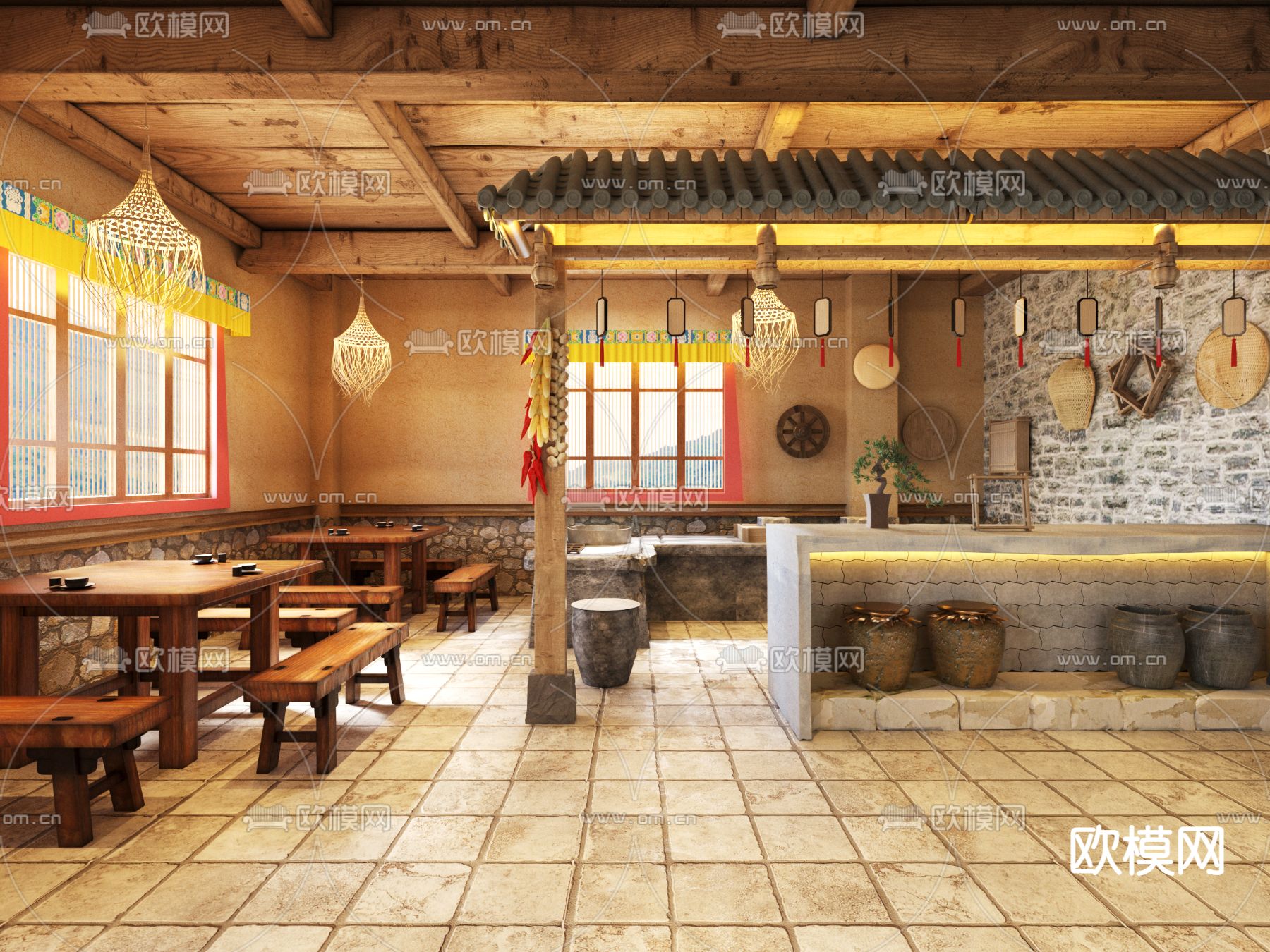 民宿 厨房 小餐厅3d模型下载