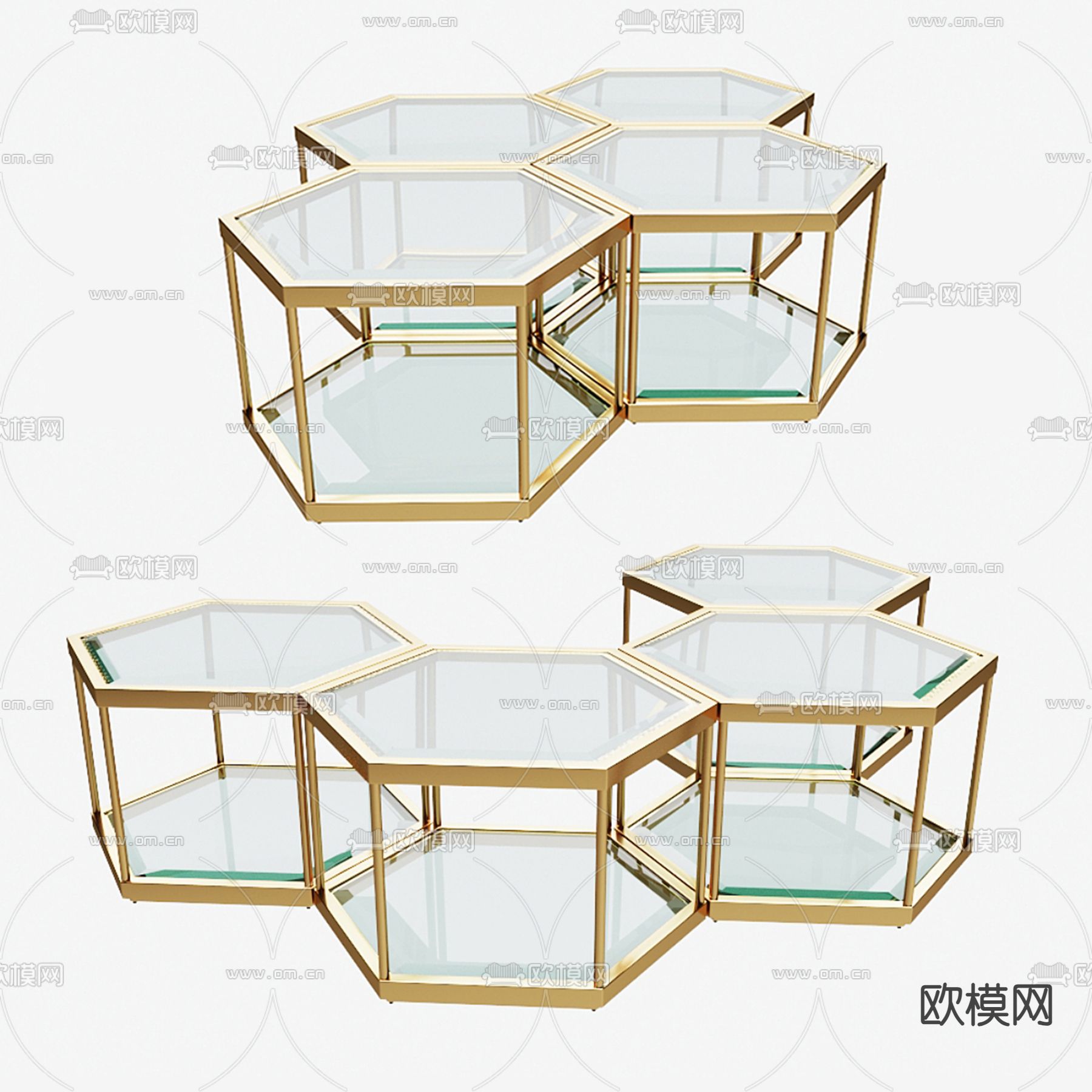 拼接茶几 玻璃茶几3d模型下载