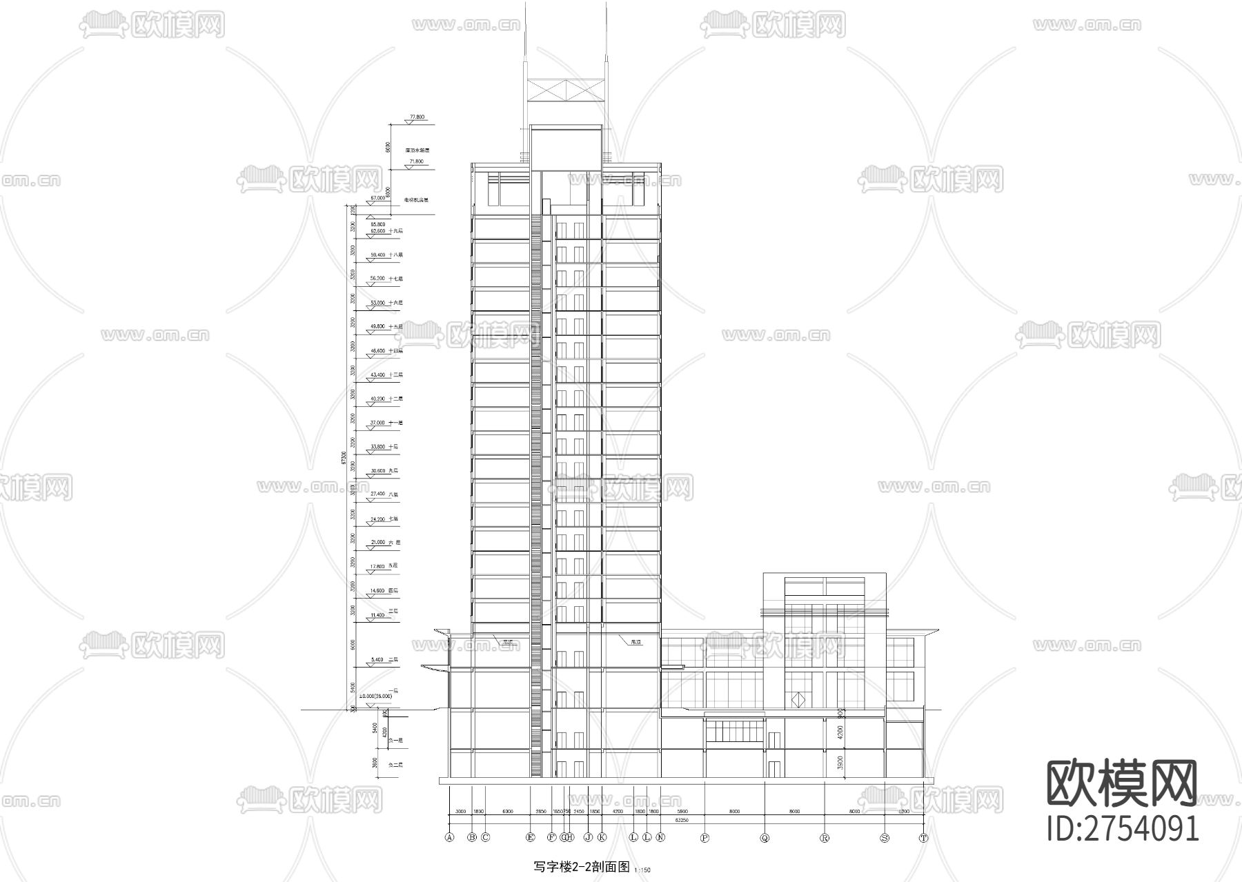 高层写字楼建筑CAD施工图下载（渲染图8）