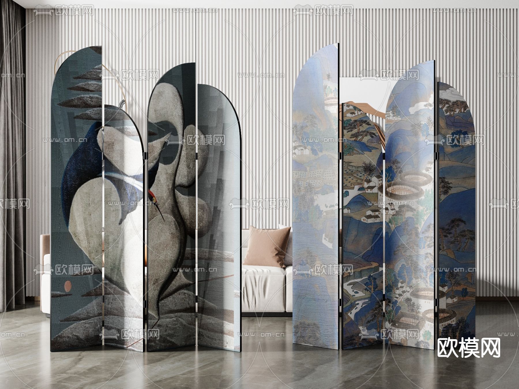 新中式屏风 隔断su模型下载（渲染图1）