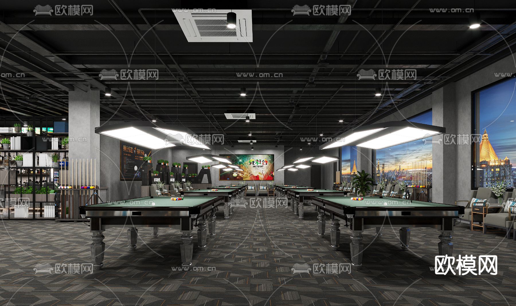 工业风台球室3d模型下载（渲染图3）