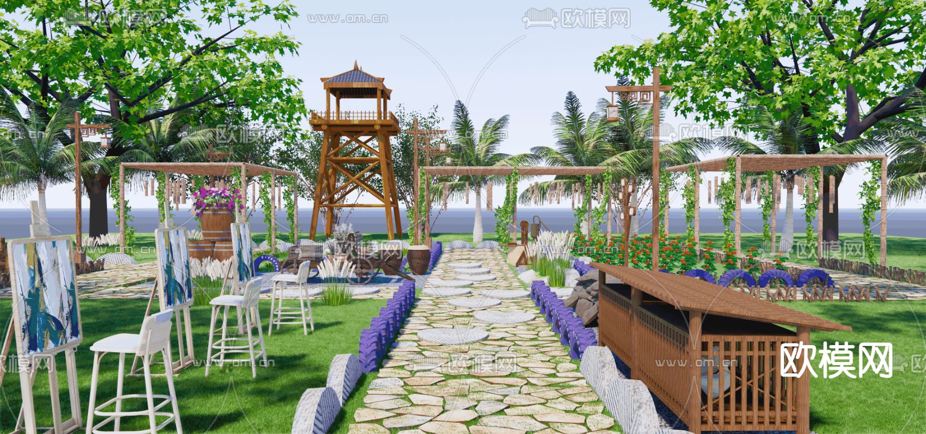 乡村庭院景观su模型下载（渲染图1）