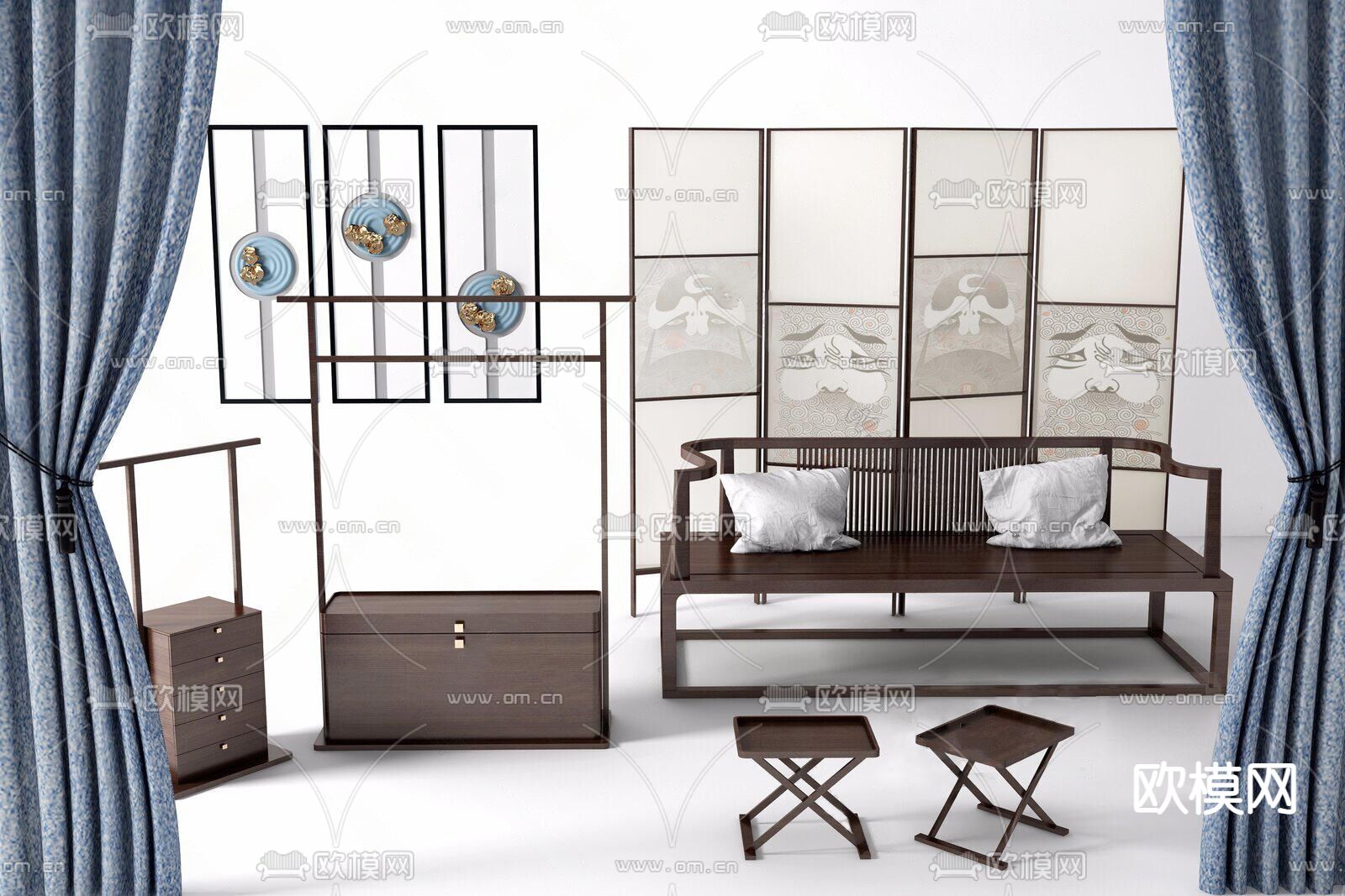 新中式罗汉床3d模型下载
