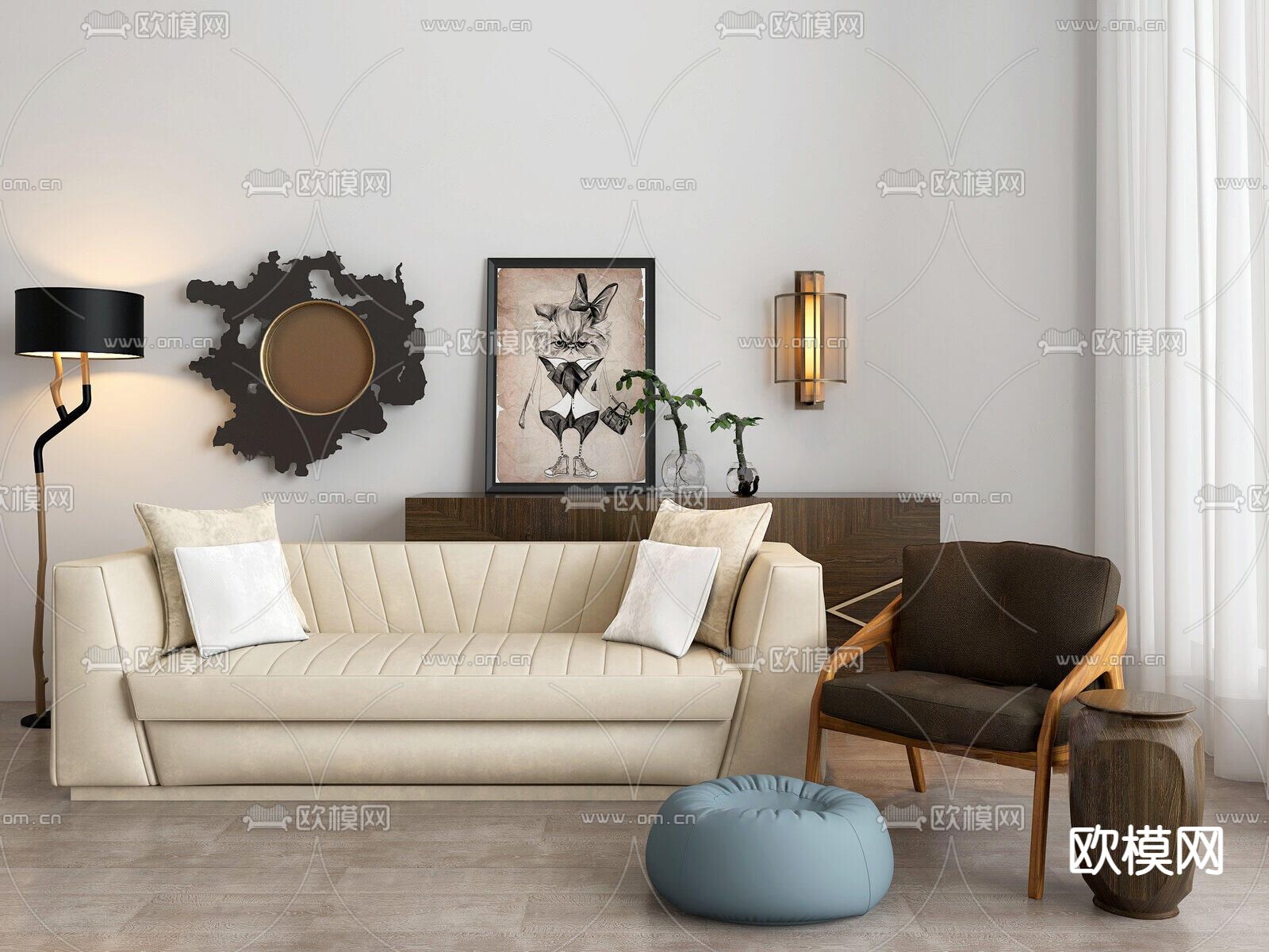 美式组合沙发3d模型下载