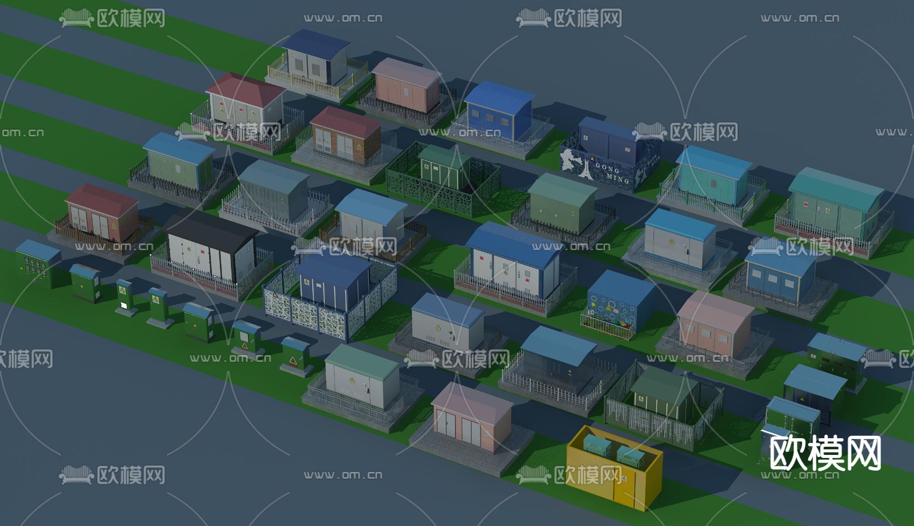 变电箱 变电站 变电房 变压器su模型下载（渲染图1）