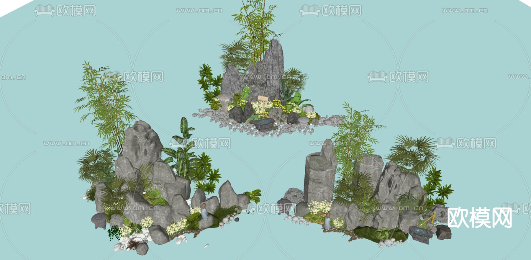 新中式景观小品 假山石头su模型下载（渲染图2）