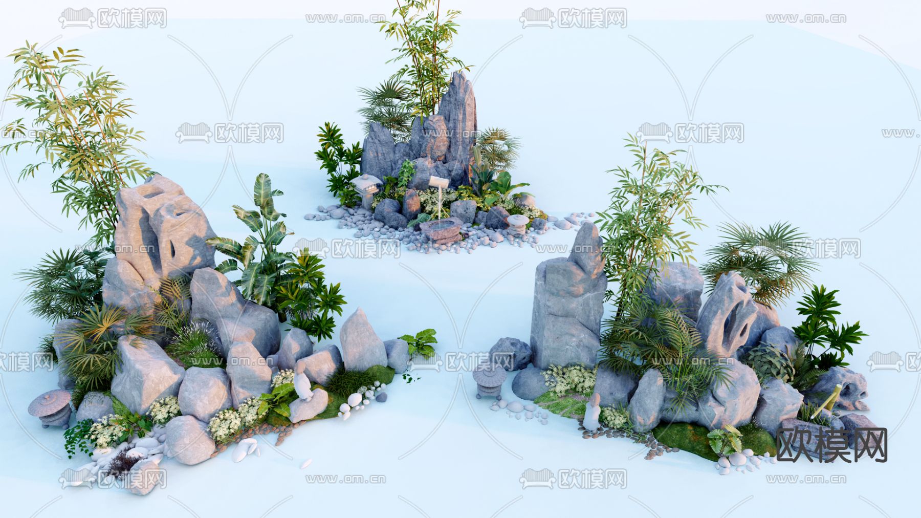 新中式景观小品 假山石头su模型下载（渲染图1）